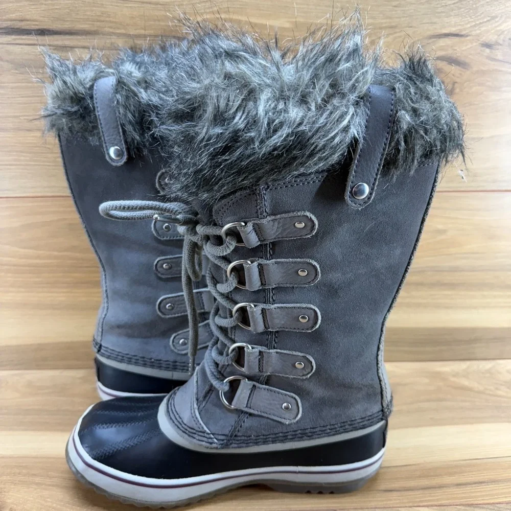 Sorel Joan Of‎ Arctic Boots FLAW 6 Gray Suede Snow Faux Fur Winter Waterproof